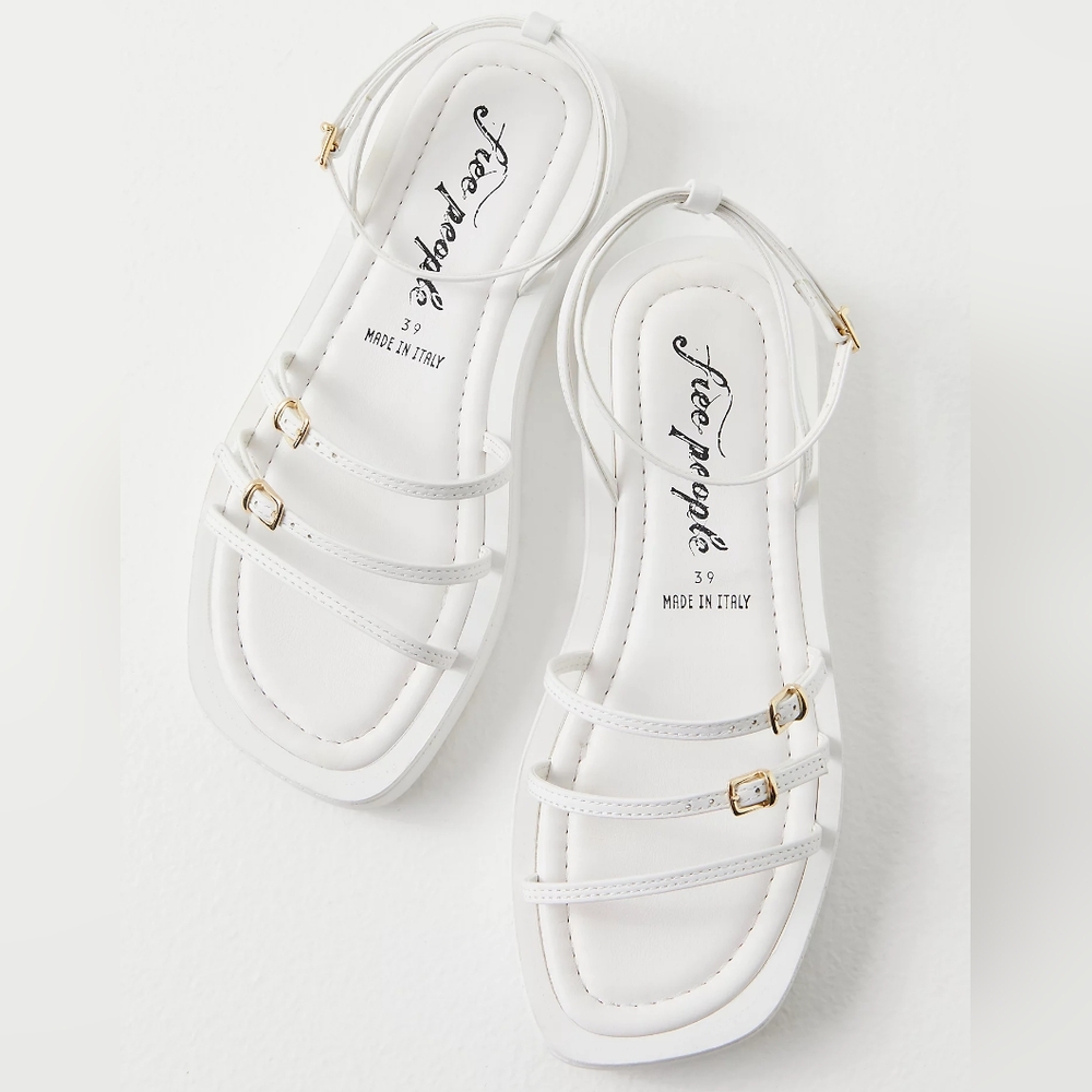 NWT Free People White Leather Fionna Strappy Platform Sandals 9.5